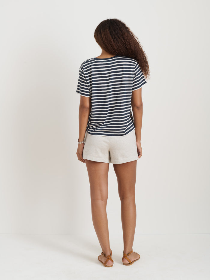 Garcon Striped Tee In Linen Cotton In Off White Navy