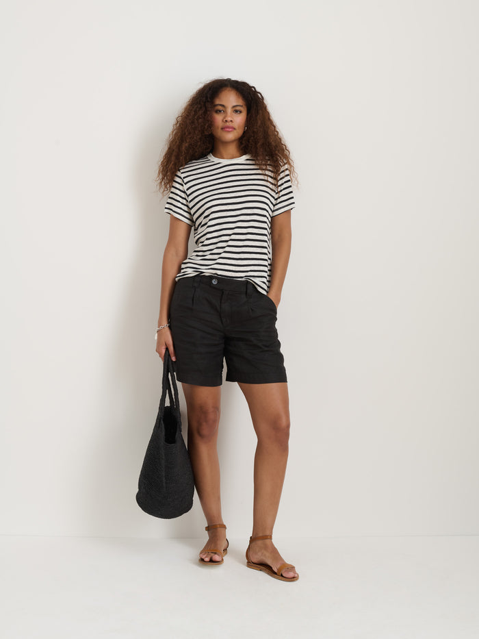 Garcon Striped Tee In Linen Cotton In Off White Navy