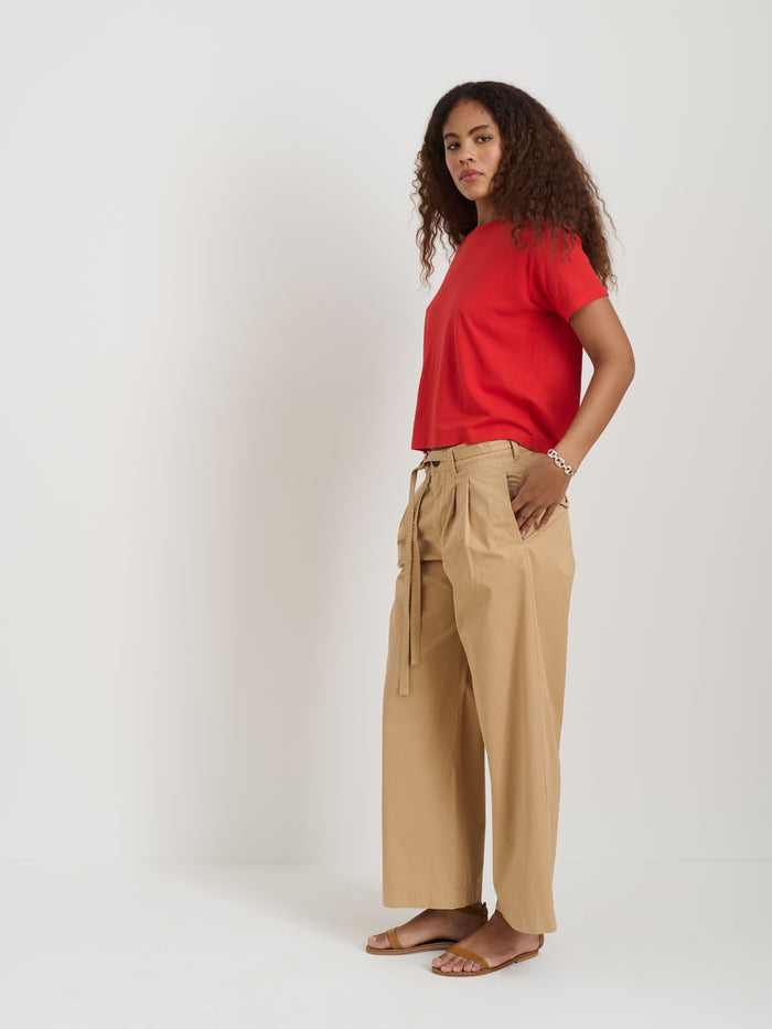 Garcon Tee In Linen Cotton In Tomato