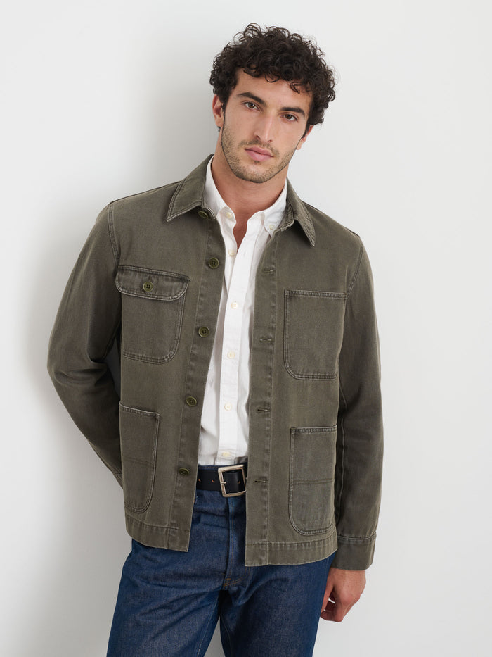 Garment Dyed Work Jacket In Recycled Denim In Thyme