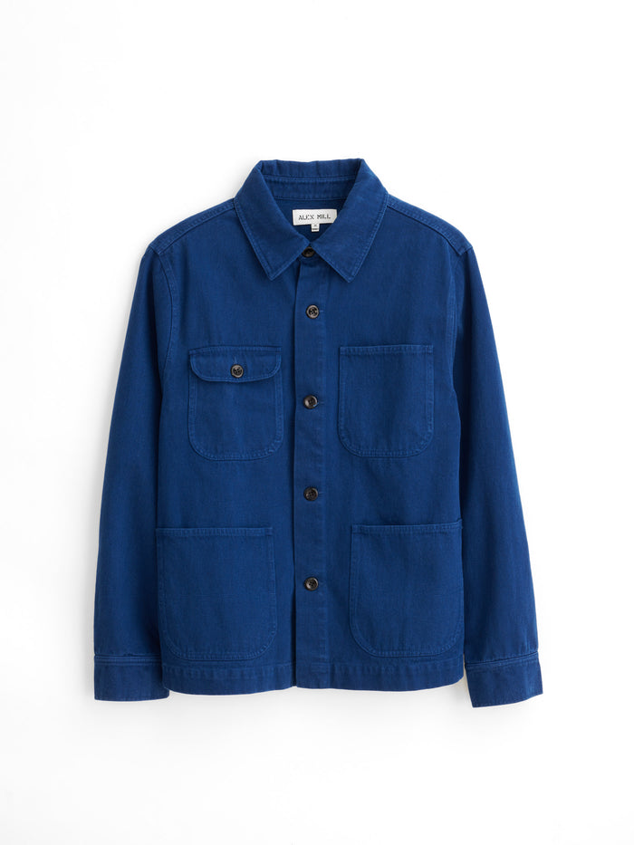 Garment Dyed Work Jacket In Recycled Denim In French Navy