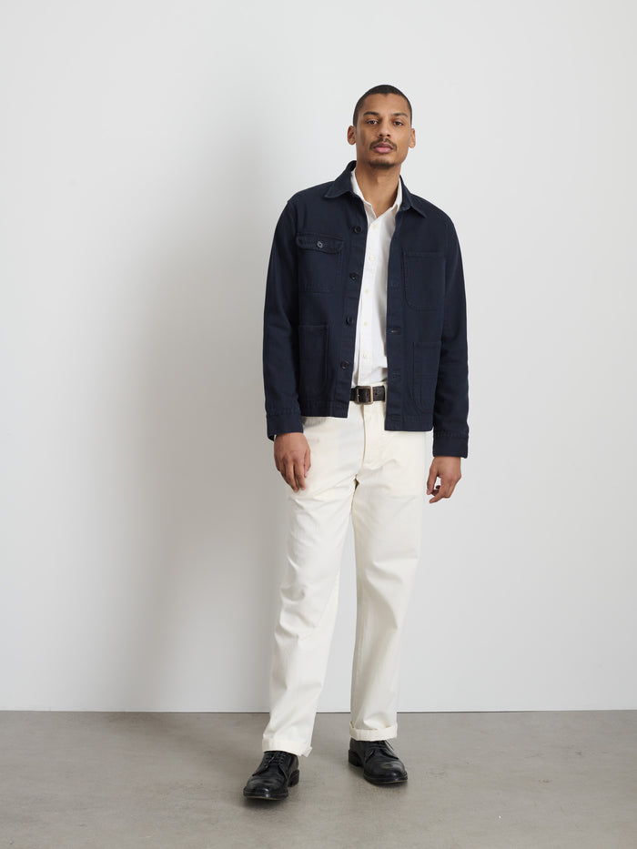 Garment Dyed Work Jacket In Recycled Denim In Dark Navy