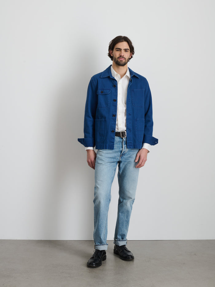 Garment Dyed Work Jacket In Recycled Denim In French Navy
