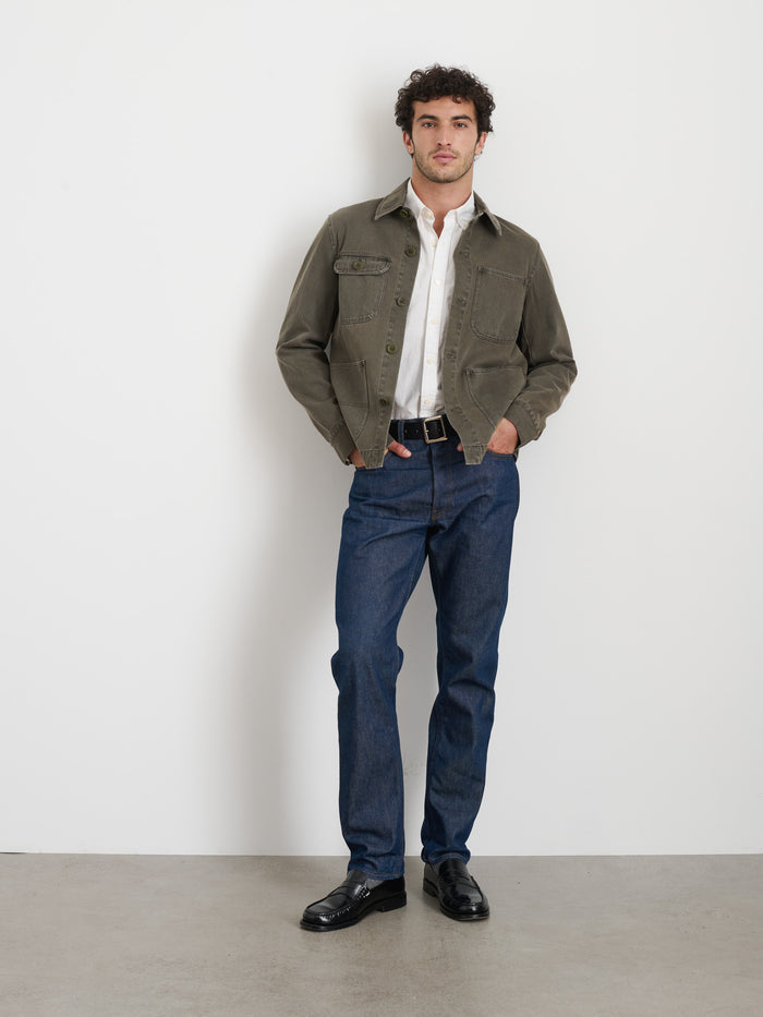 Garment Dyed Work Jacket In Recycled Denim In Thyme
