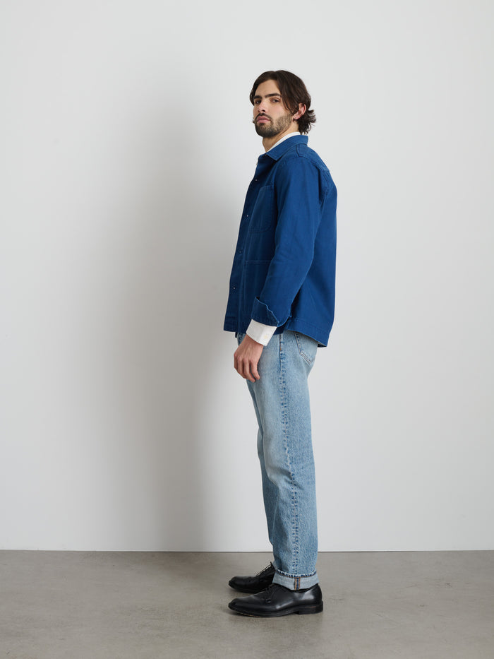 Garment Dyed Work Jacket In Recycled Denim In French Navy
