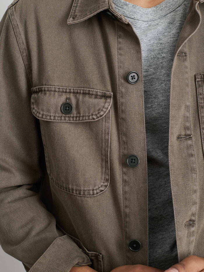 Garment Dyed Work Jacket In Recycled Denim In Thyme