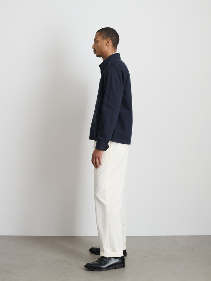 Garment Dyed Work Jacket In Recycled Denim In Dark Navy