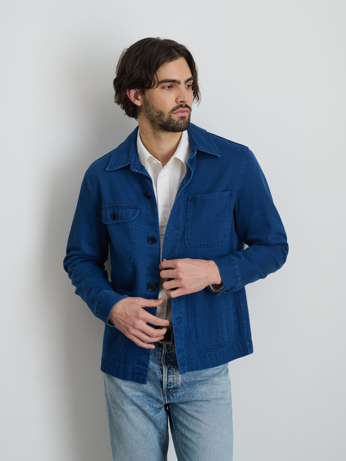 Garment Dyed Work Jacket In Recycled Denim In French Navy