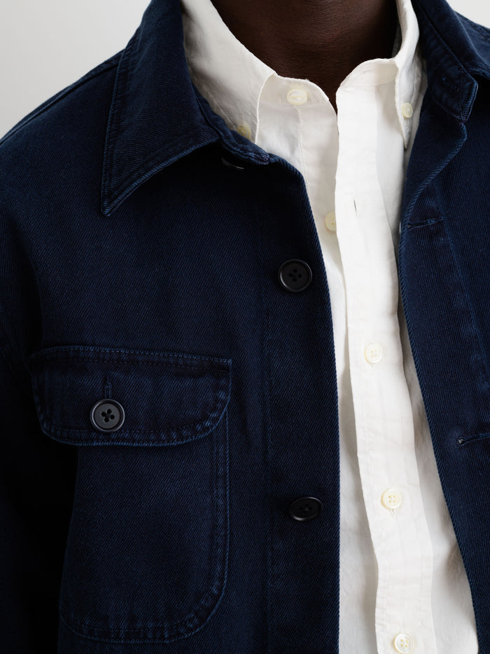 Garment Dyed Work Jacket In Recycled Denim In Dark Navy