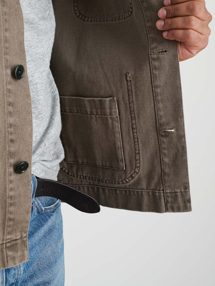 Garment Dyed Work Jacket In Recycled Denim In Thyme