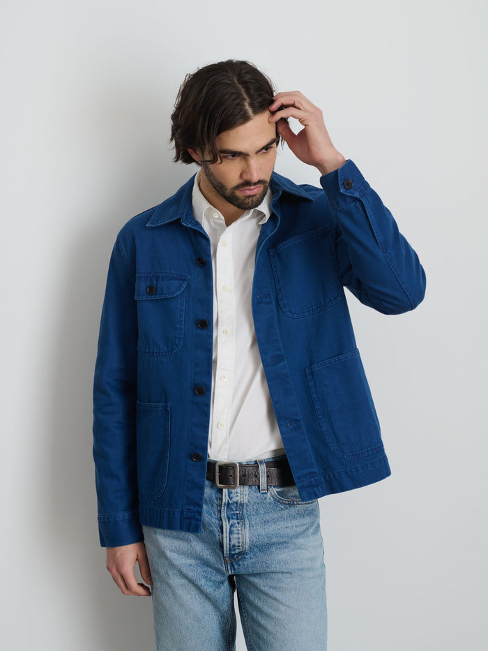 Garment Dyed Work Jacket In Recycled Denim In French Navy