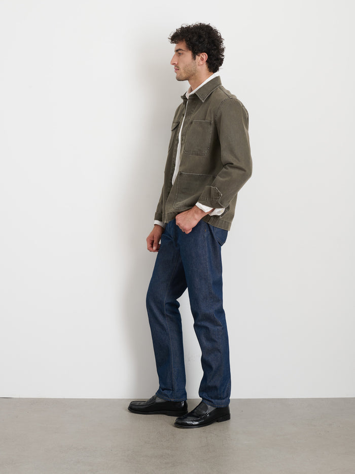 Garment Dyed Work Jacket In Recycled Denim In Thyme