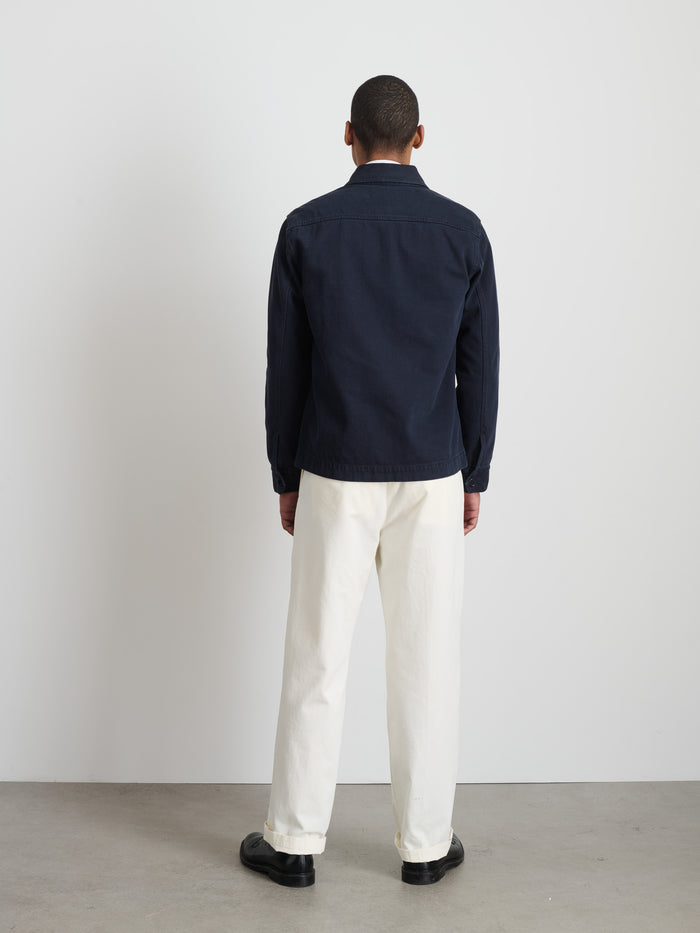 Garment Dyed Work Jacket In Recycled Denim In Dark Navy