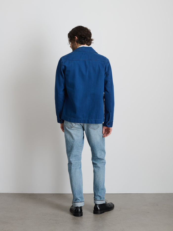 Garment Dyed Work Jacket In Recycled Denim In French Navy