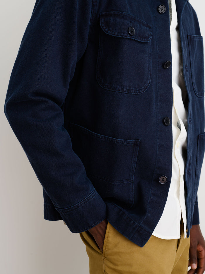 Garment Dyed Work Jacket In Recycled Denim In Dark Navy