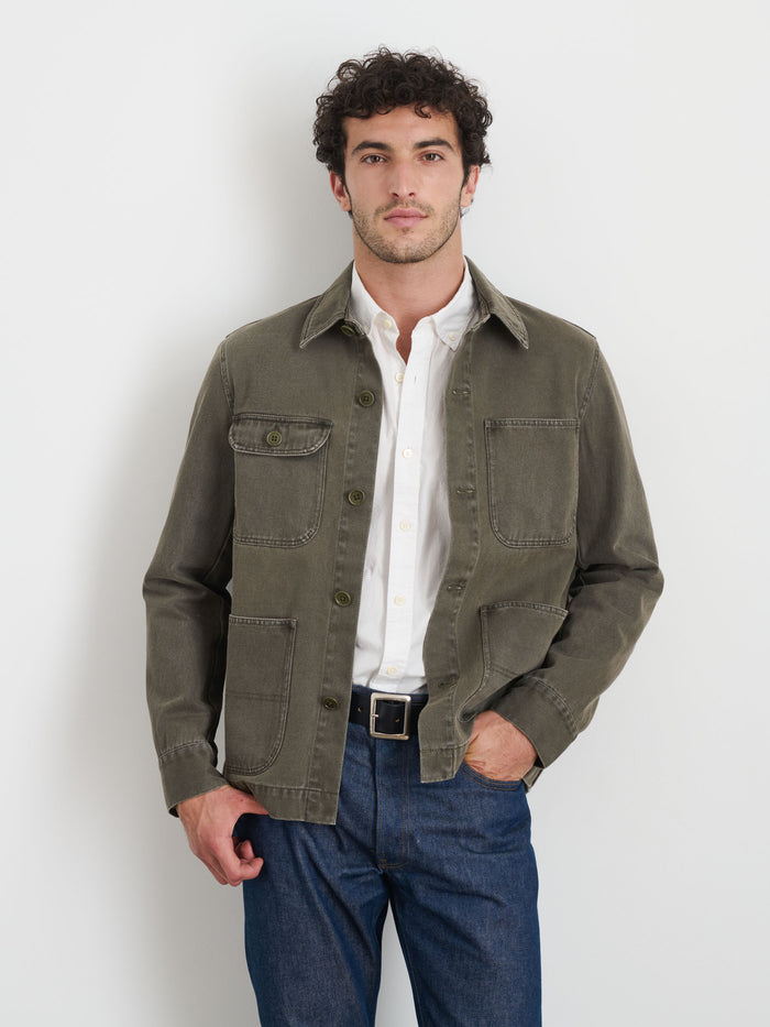 Garment Dyed Work Jacket In Recycled Denim In Thyme