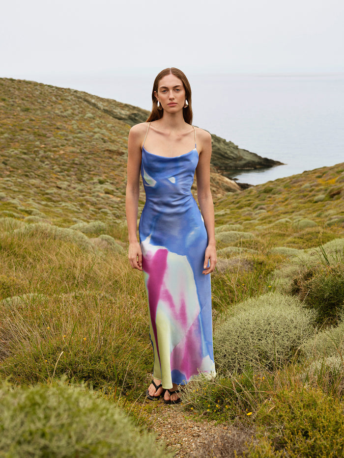 Ginny Dress in Mint Glitched Floral Placement