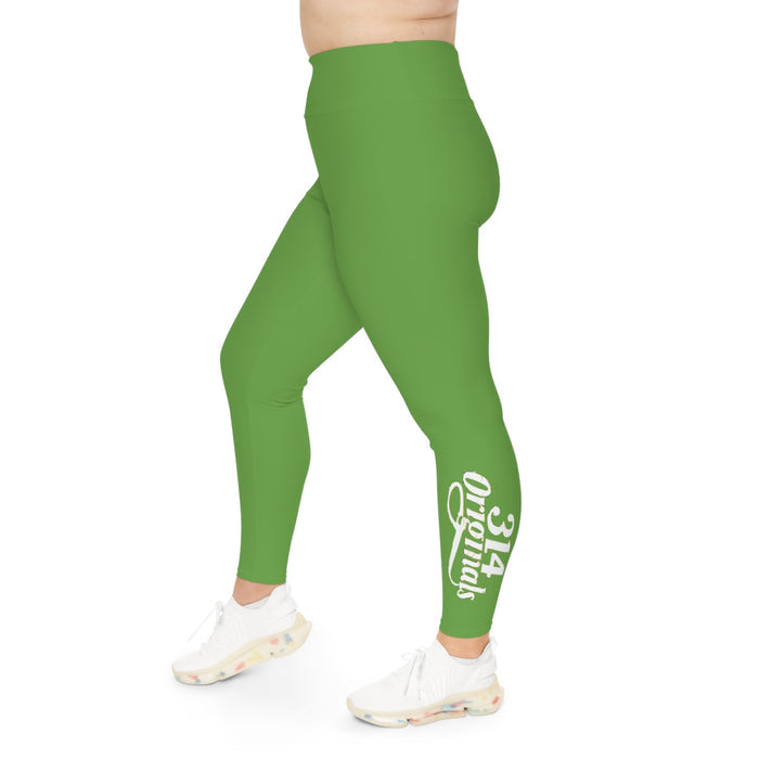 Green Plus Size Leggings — Subtle Side Script Graphic, Comfortable Everyday Activewear - 314 Originals