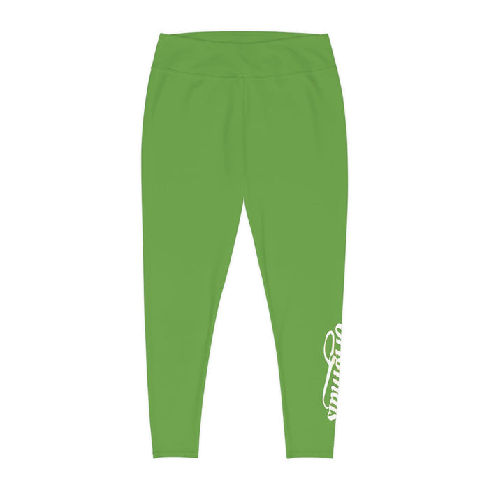 Green Plus Size Leggings — Subtle Side Script Graphic, Comfortable Everyday Activewear - 314 Originals