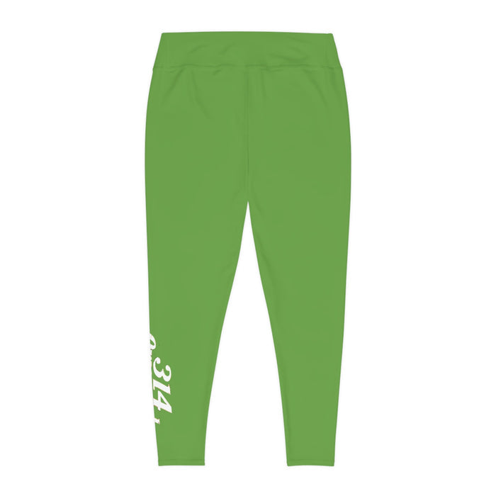 Green Plus Size Leggings — Subtle Side Script Graphic, Comfortable Everyday Activewear - 314 Originals