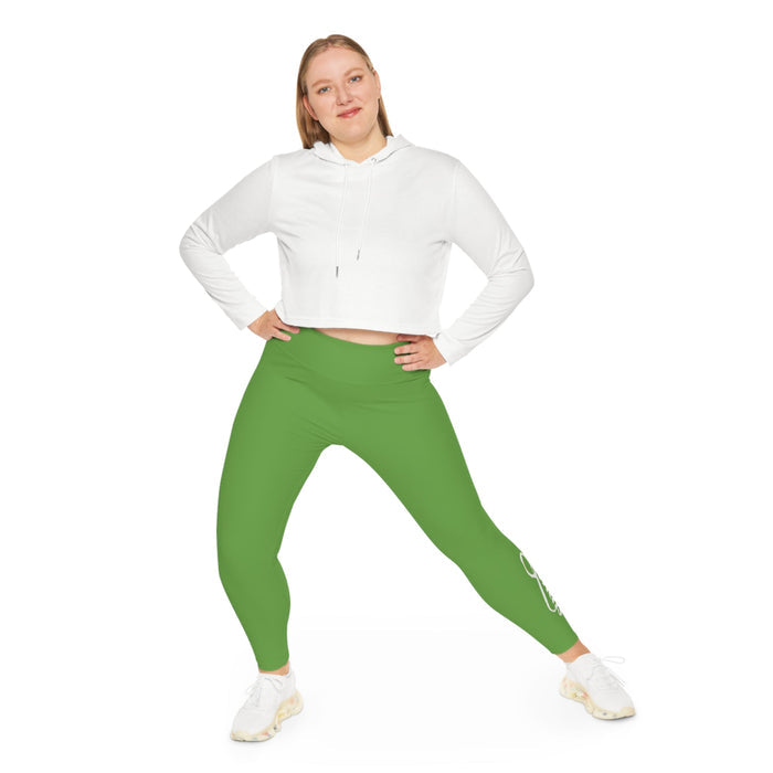 Green Plus Size Leggings — Subtle Side Script Graphic, Comfortable Everyday Activewear - 314 Originals