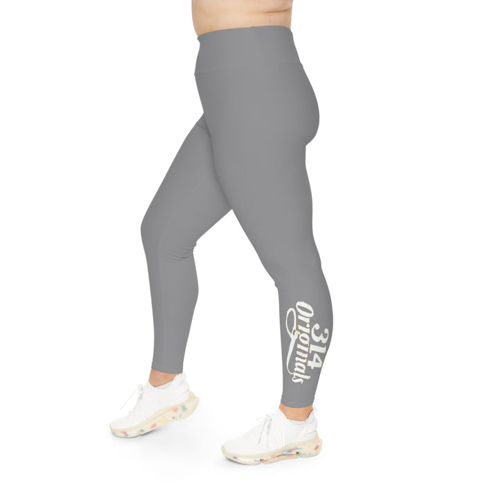 Grey Plus Size Leggings — Subtle Side Script Graphic, Comfortable Everyday Activewear - 314 Originals