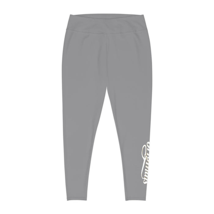 Grey Plus Size Leggings — Subtle Side Script Graphic, Comfortable Everyday Activewear - 314 Originals