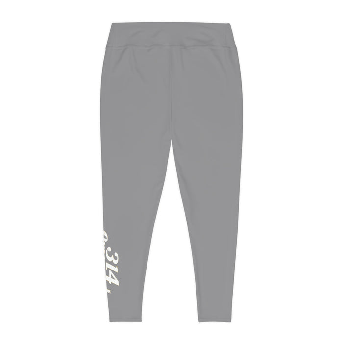 Grey Plus Size Leggings — Subtle Side Script Graphic, Comfortable Everyday Activewear - 314 Originals