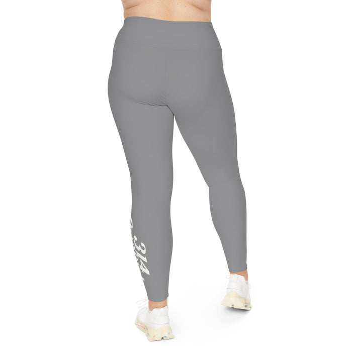 Grey Plus Size Leggings — Subtle Side Script Graphic, Comfortable Everyday Activewear - 314 Originals