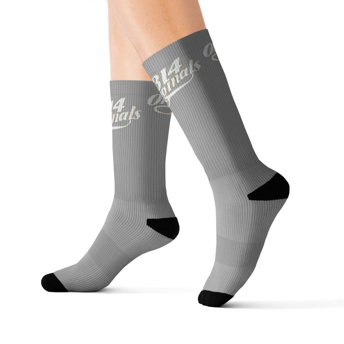 Grey Sublimation Socks with '314 Originals' Script — Athletic Crew Socks - 314 Originals