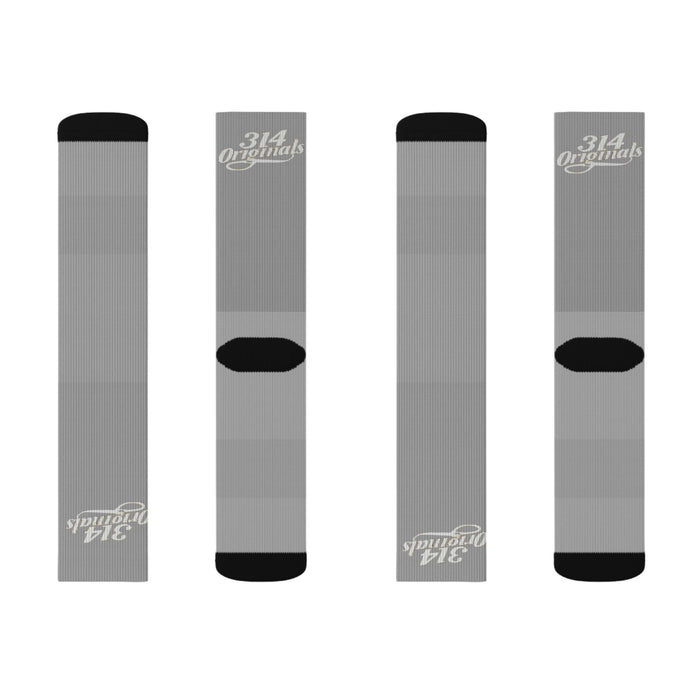 Grey Sublimation Socks with '314 Originals' Script — Athletic Crew Socks - 314 Originals