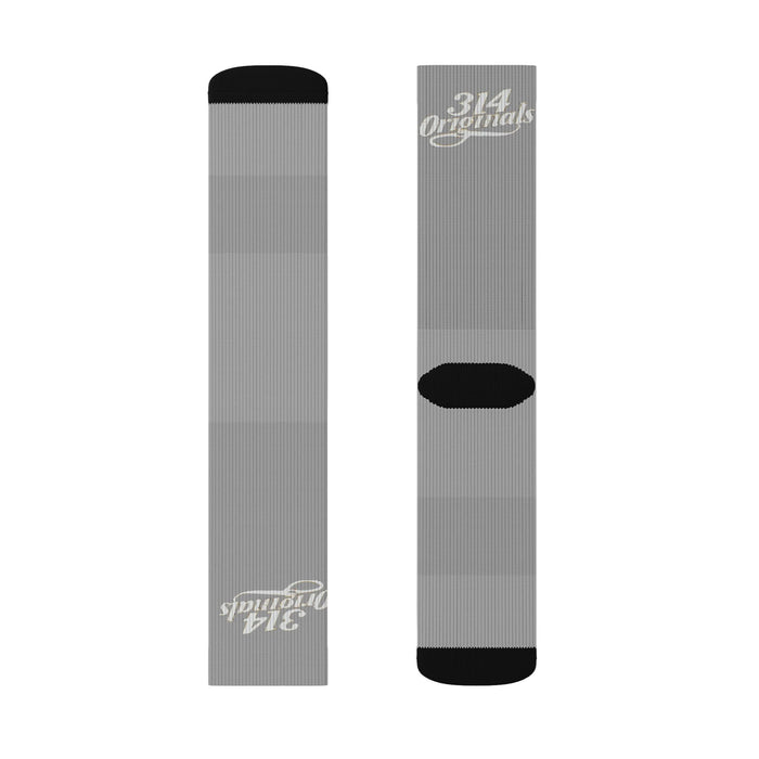 Grey Sublimation Socks with '314 Originals' Script — Athletic Crew Socks - 314 Originals