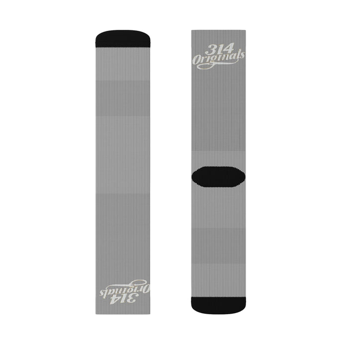 Grey Sublimation Socks with '314 Originals' Script — Athletic Crew Socks - 314 Originals