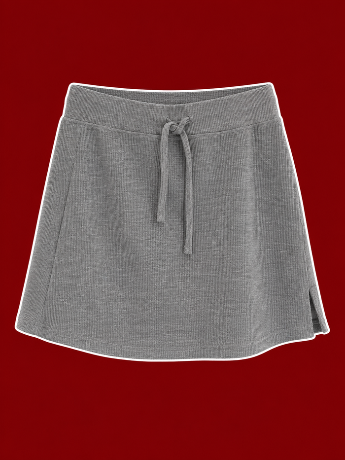 Halara Gray Ribbed Drawstring Mini Skirt