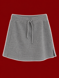 Halara Gray Ribbed Drawstring Mini Skirt