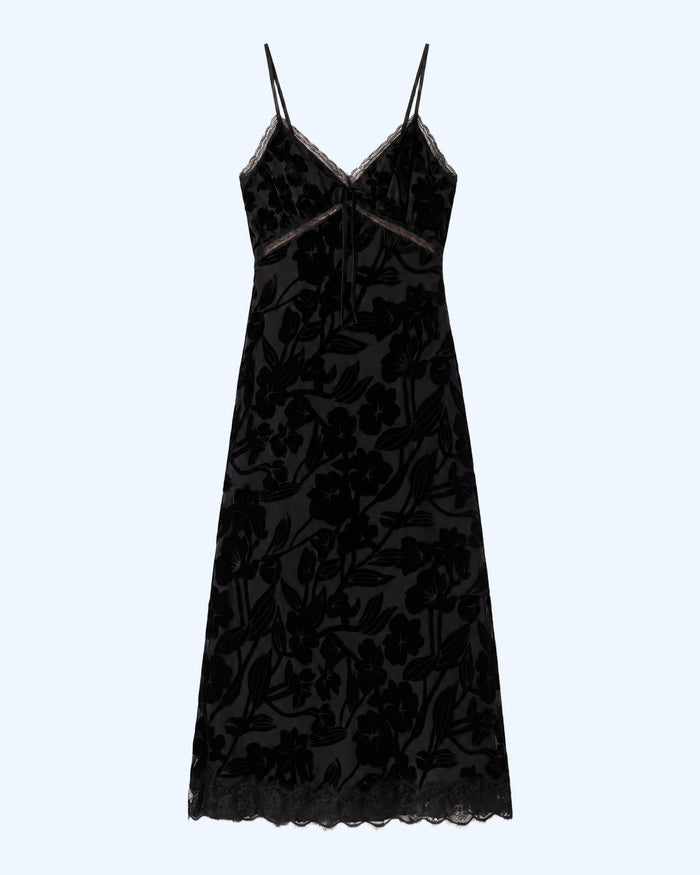 Harper Dress in Black Devore Floral