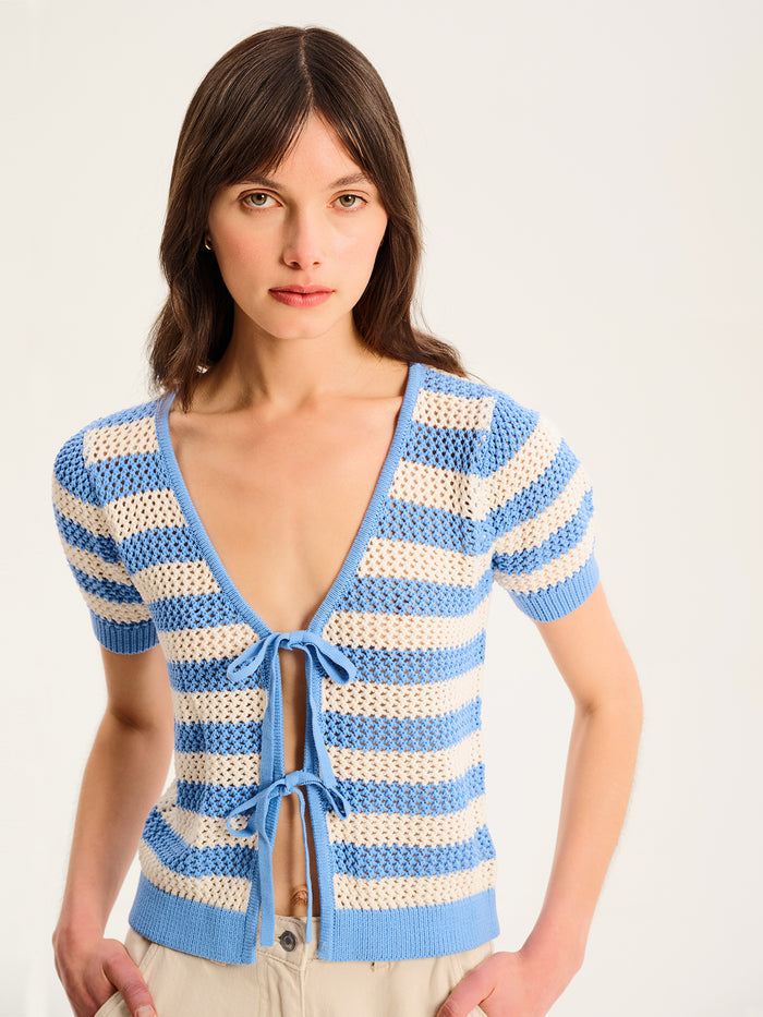 Harper Stripe Knit Top in Blue and White