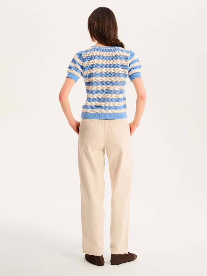 Harper Stripe Knit Top in Blue and White