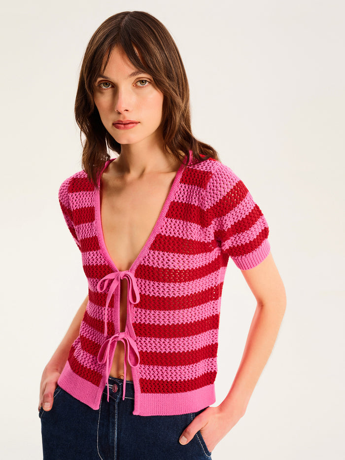 Harper Stripe Knit Top in Pink/Red