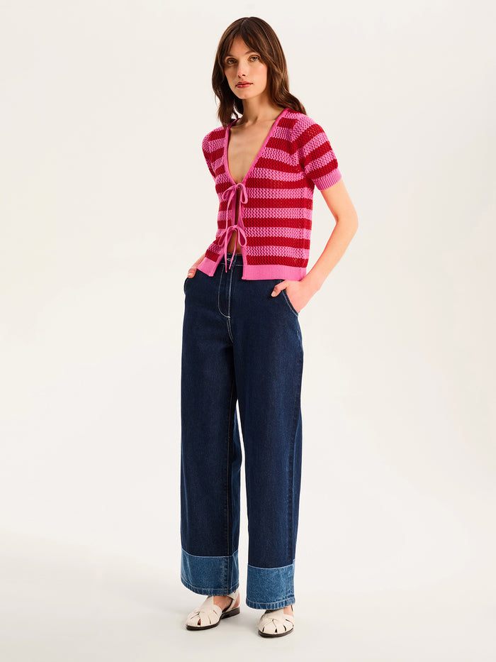 Harper Stripe Knit Top in Pink/Red