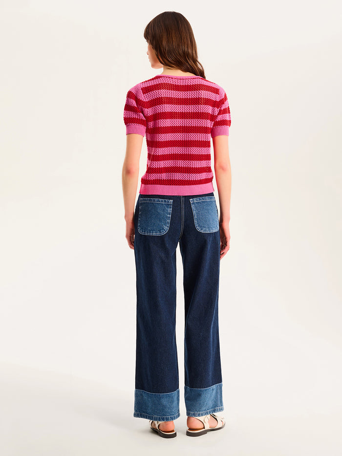 Harper Stripe Knit Top in Pink/Red