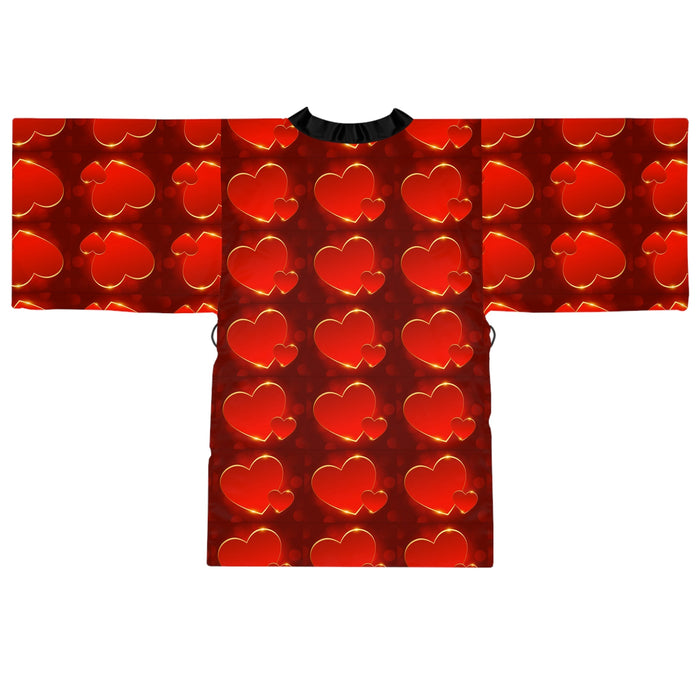 Heart Pattern Kimono Robe — Red Valentine Long Sleeve Lounge Wrap - 314 Originals