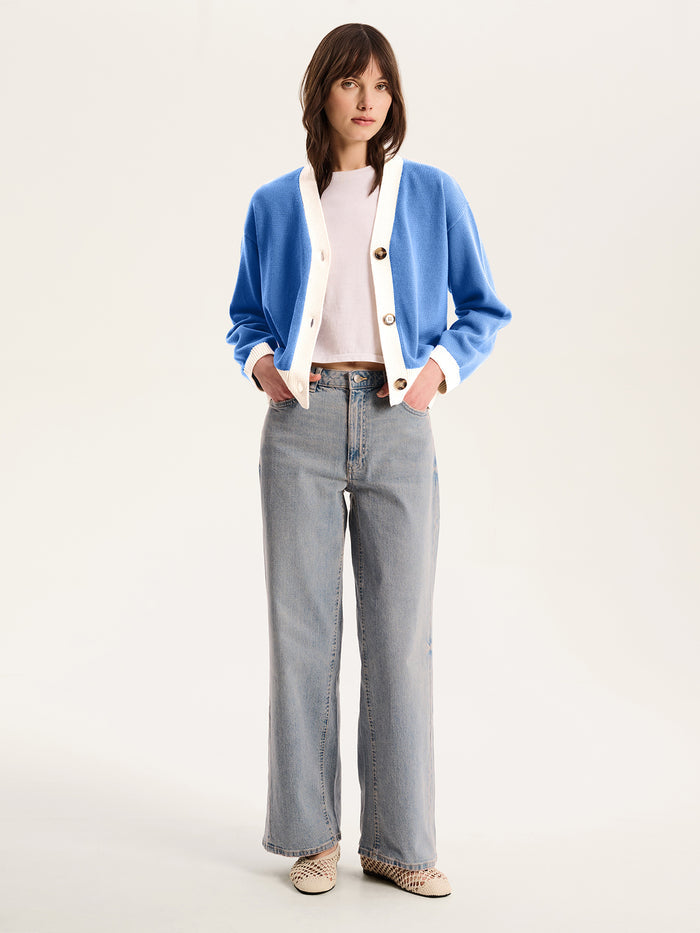 Henni Cotton Cardigan in Blue and Cream