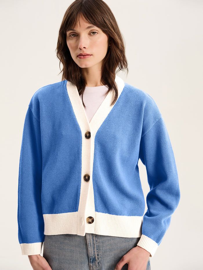 Henni Cotton Cardigan in Blue and Cream