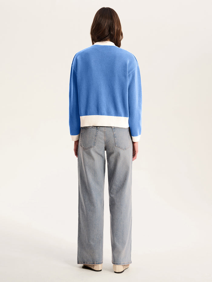 Henni Cotton Cardigan in Blue and Cream