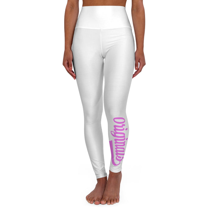 Yoga Leggings — High-Waisted White Leggings with Pink Originals Side Script - 314 Originals