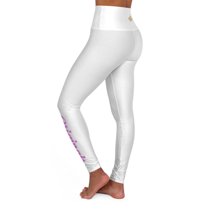 Yoga Leggings — High-Waisted White Leggings with Pink Originals Side Script - 314 Originals
