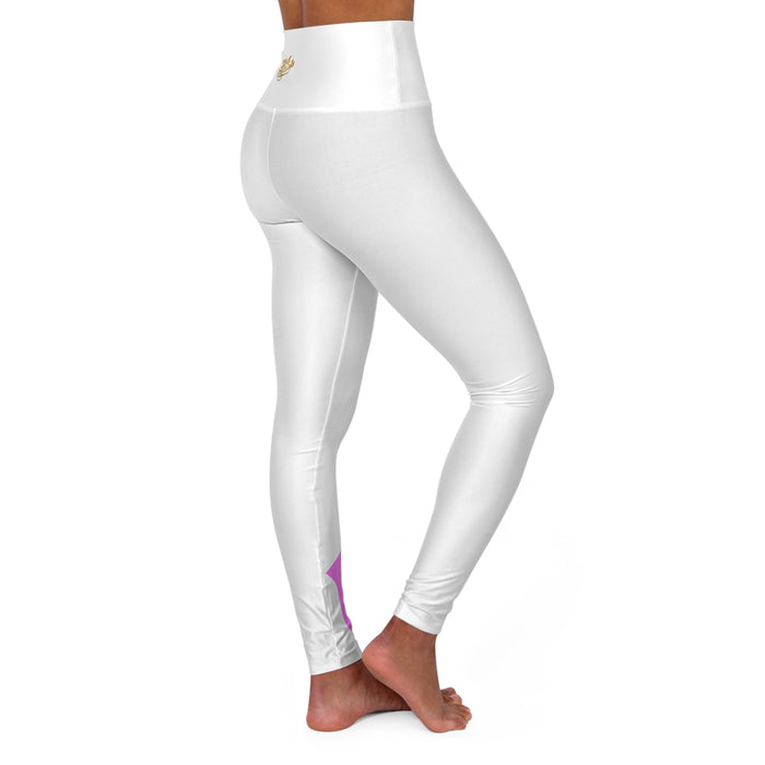 Yoga Leggings — High-Waisted White Leggings with Pink Originals Side Script - 314 Originals
