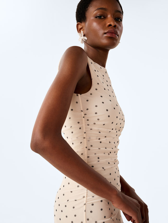 Hollis Sleeveless Dress in White Polka Dot