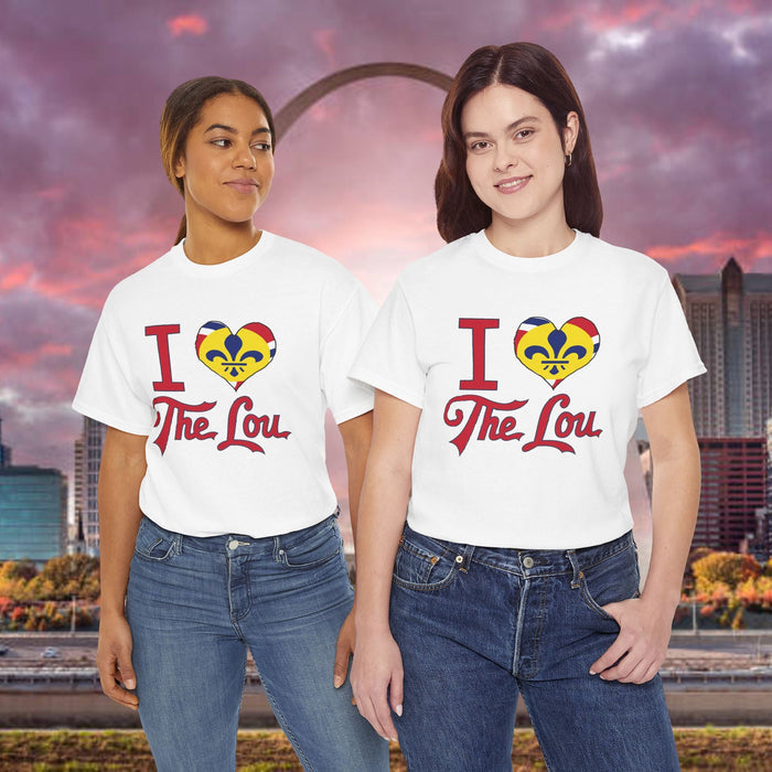 I Heart The Lou T-Shirt — White St. Louis Pride Heart with Fleur-de-Lis - 314 Originals